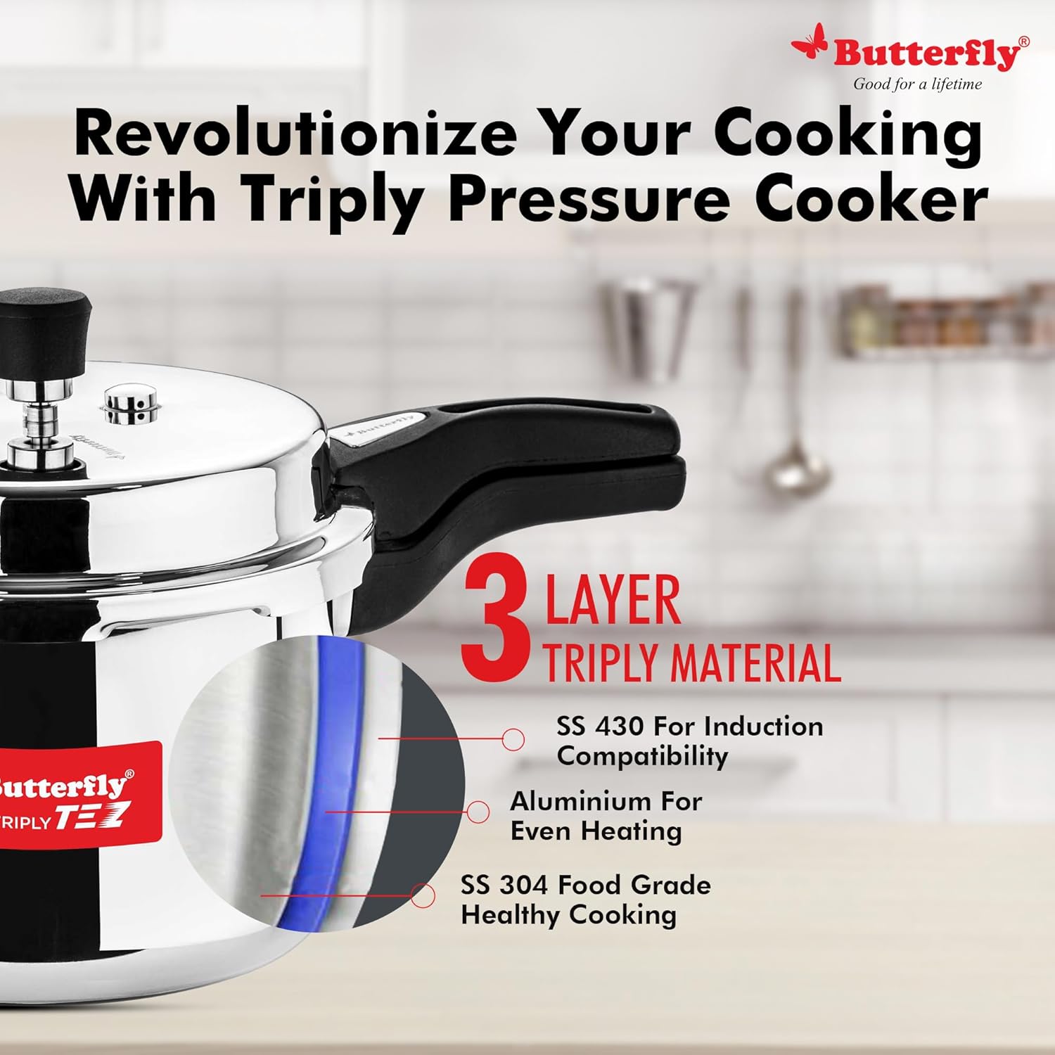 Butterfly Tez Triply 3 Litres Pressure Cooker | Outer Lid - Alternate View