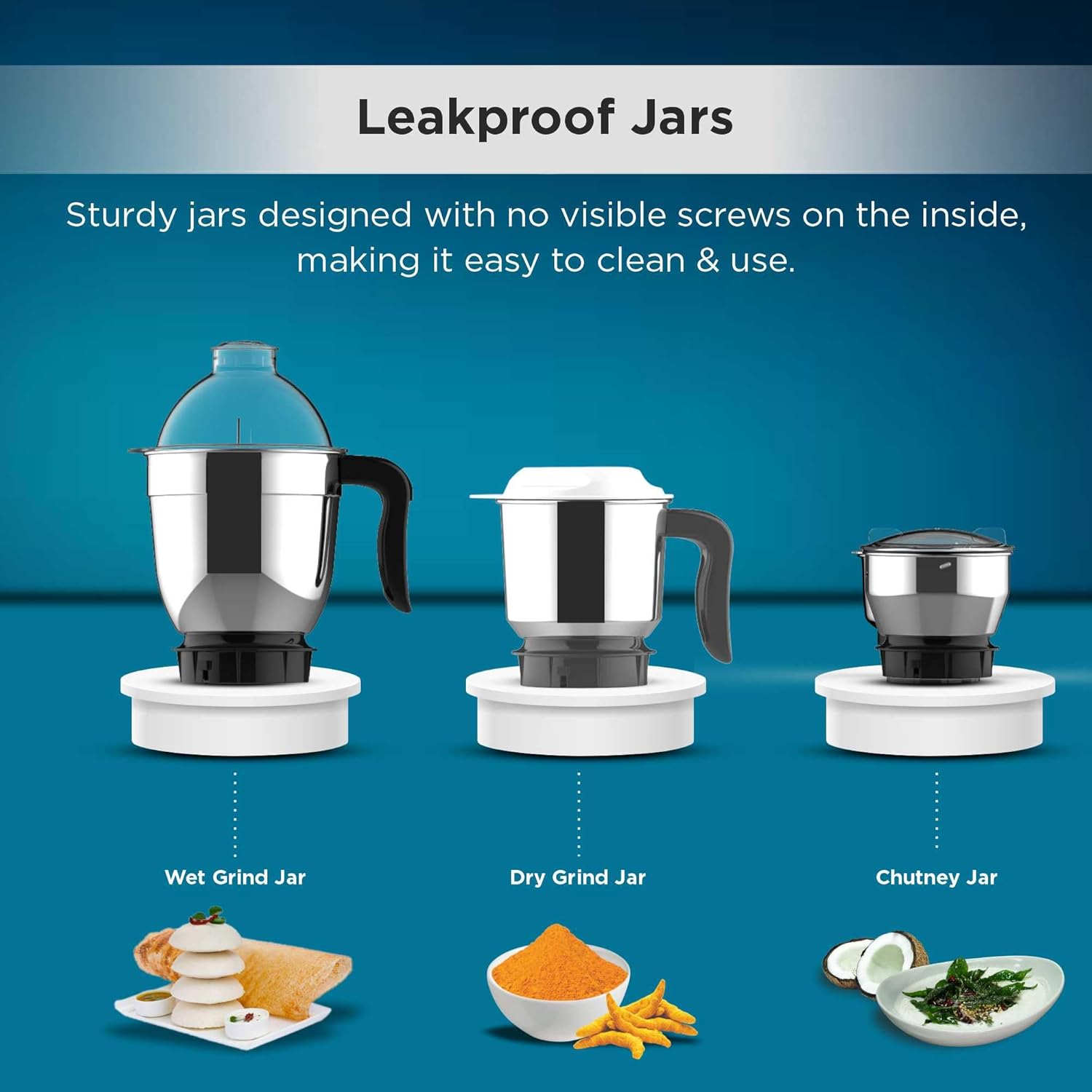 Butterfly Pestle750W Mixer Grinder with 3 Jars | Multipurpose Jars - 3 Stainless Steel | Heavy Duty Motor | Ink Blue - Alternate View