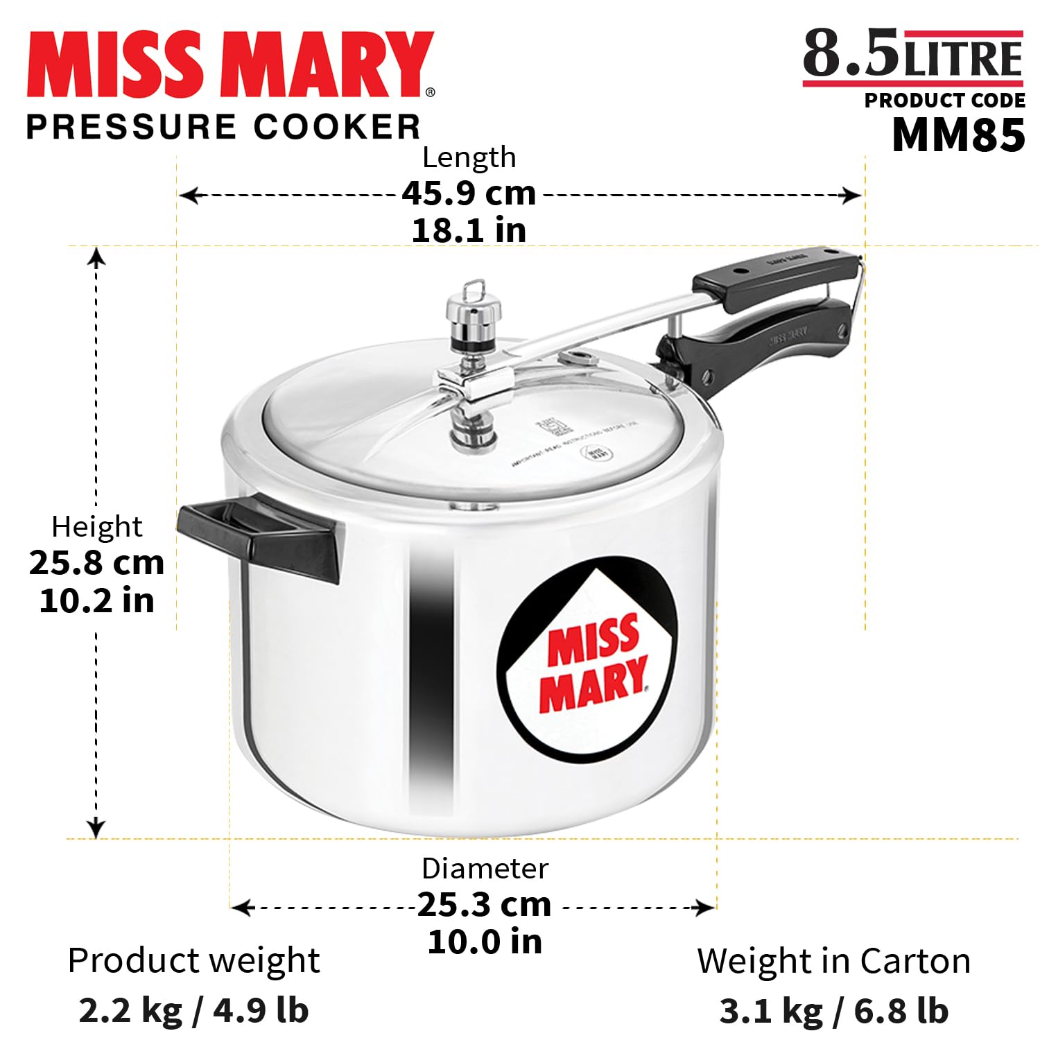 Miss Mary 8.5L Pressure Cooker - Alternate View