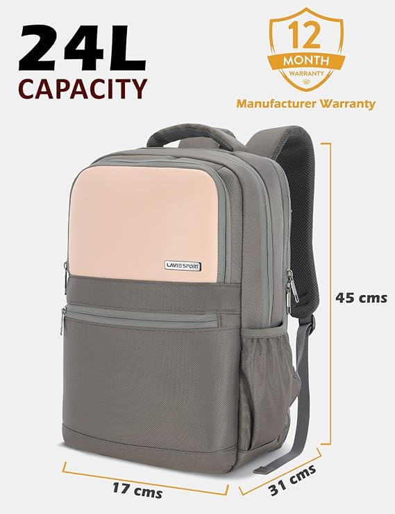 Lavie Sport 45cm Pioneer 24 Litres Laptop Backpack with Trolley Sleeve For Men & Women|Vegan Leather|Office Travel Backpack|Front organizer|Bottle Holder|Fits upto 14