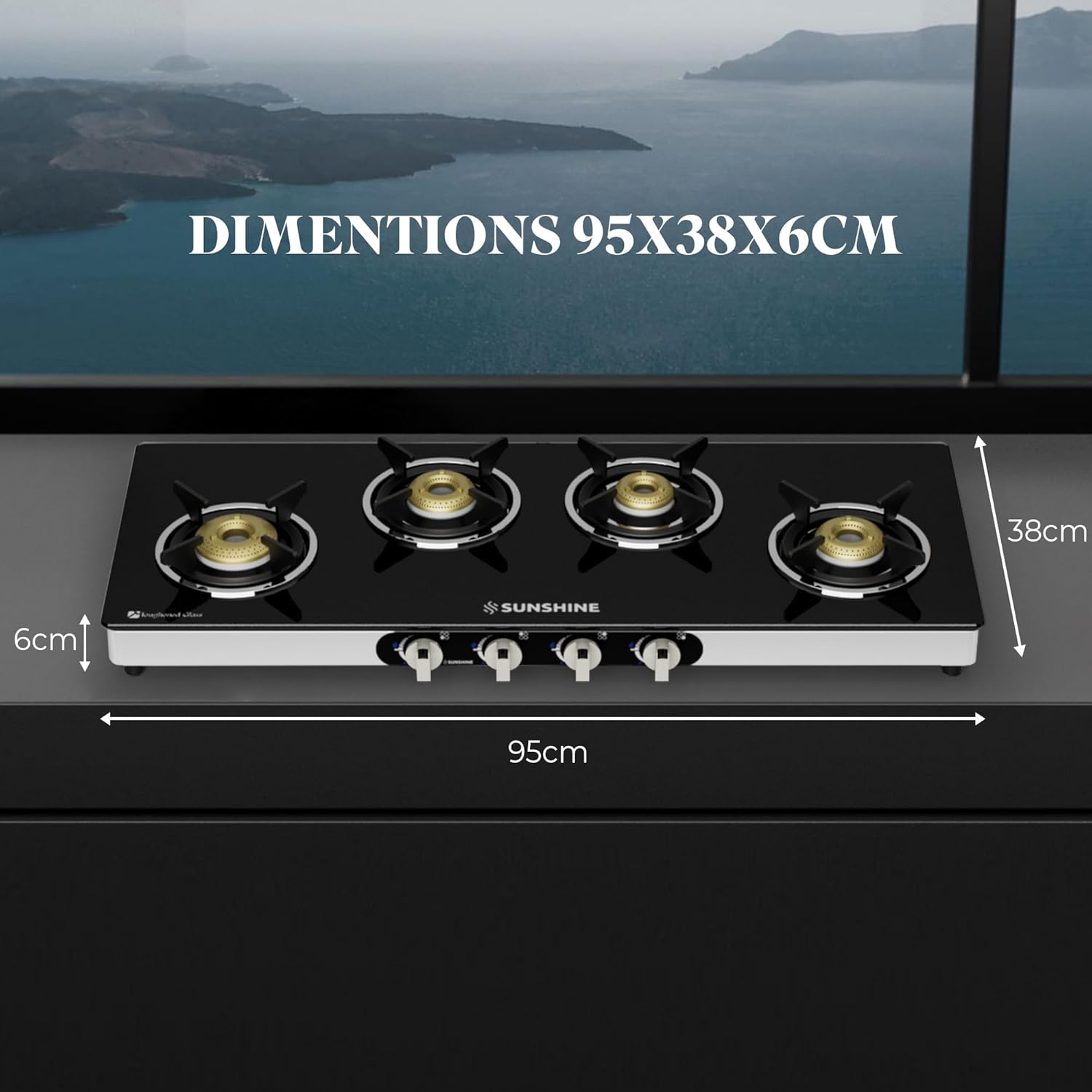 Sunshine Olympic Gas Stove | 4 Burner Glass Gas Stove - Alternate View