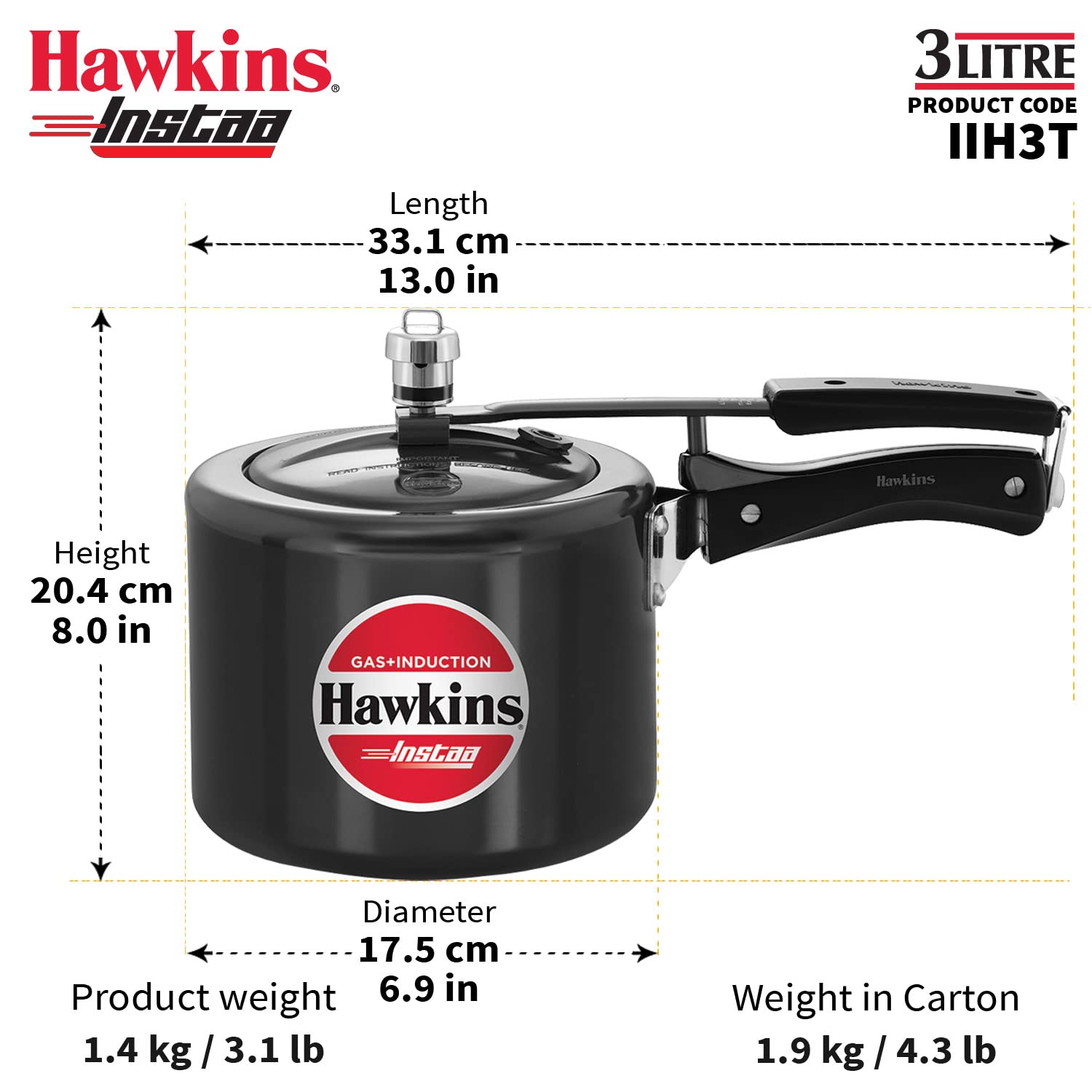 Hawkins Instaa 3 Litre Tall (IIH3T) - Detail View