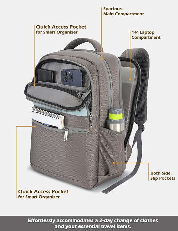 Lavie Sport 45cm Pioneer 24 Litres Laptop Backpack with Trolley Sleeve For Men & Women|Vegan Leather|Office Travel Backpack|Front organizer|Bottle Holder|Fits upto 14