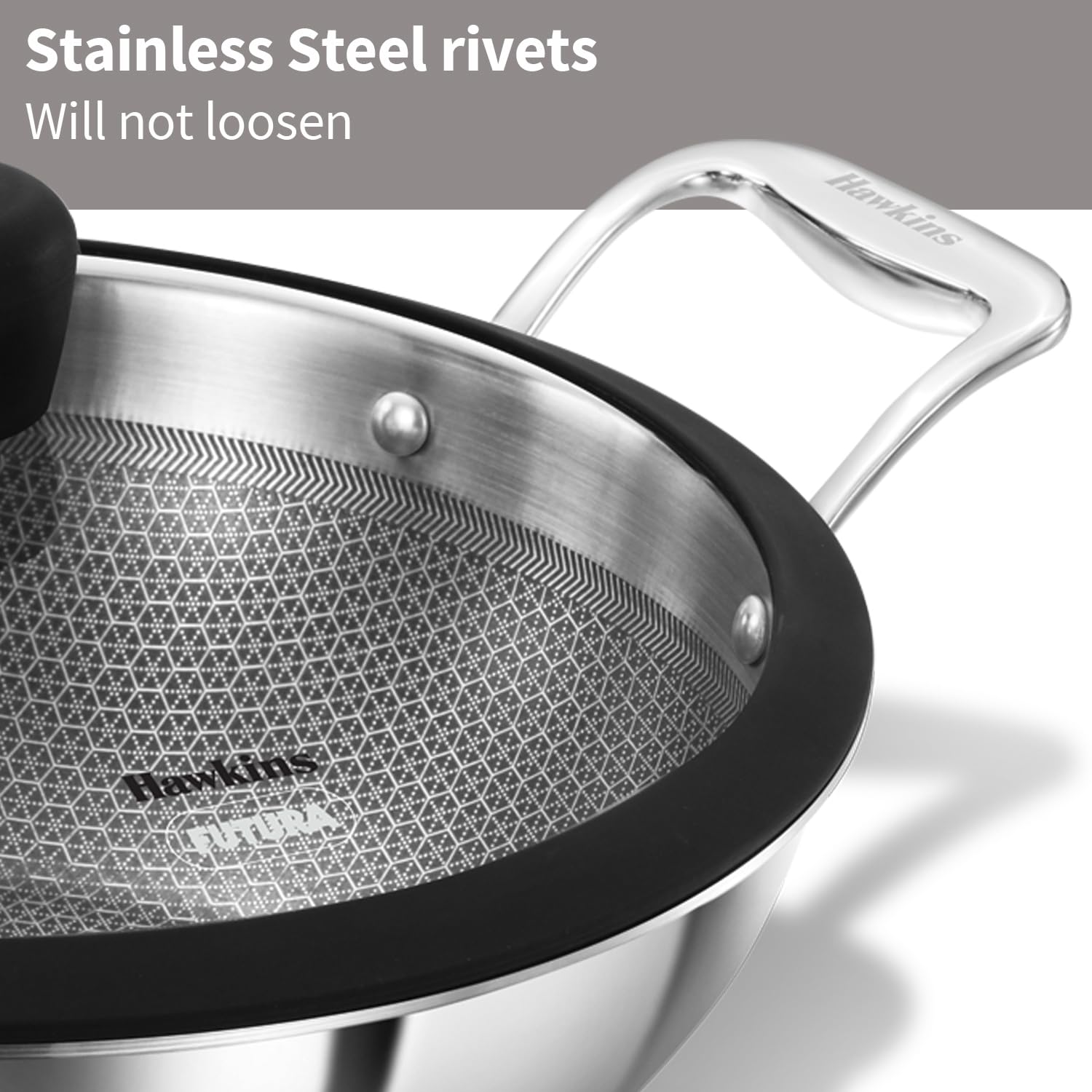 Hawkins Pro 3.5 Litre Shielded Nonstick Triply Deep-Fry Pan, Kadhai with Stainless Steel Handles and Glass Lid, Silver (PSNK35G), 26 cm|Induction and Gas Stove Compatible - Alternate View