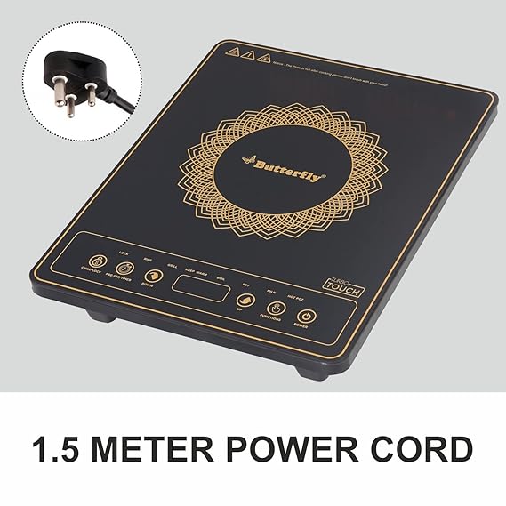 Butterfly Turbo Touch 1800W Induction Cooktop, Black, Sealed, 1 Burner, b22 - Detail View