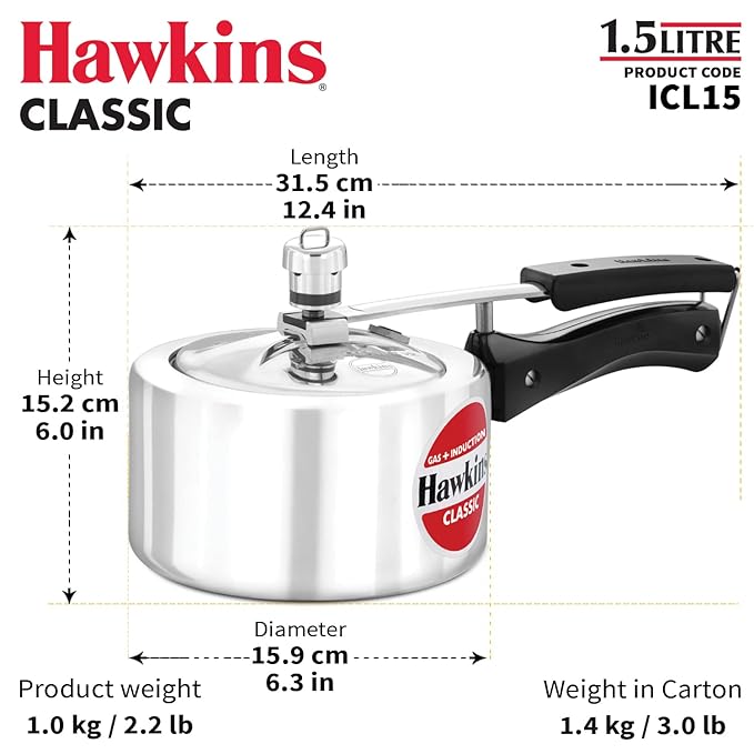 Hawkins 1.5 Litre Classic Pressure Cooker - Detail View