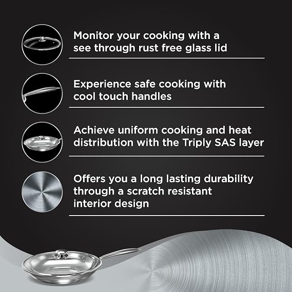 Preethi Diva Collection Triply Stainless Steel Fry Pan with API Technology - Detail View