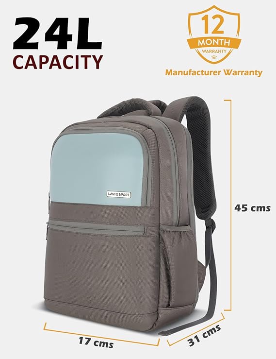 Lavie Sport 45cm Pioneer 24 Litres Laptop Backpack with Trolley Sleeve For Men & Women|Vegan Leather|Office Travel Backpack|Front organizer|Bottle Holder|Fits upto 14