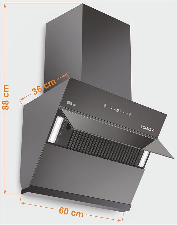 Sujata 1650 m³/hr Chimney for Kitchen 60cm | 15 Yrs Warranty on BLDC Motor & 5 Yrs on Product | Filterless Autoclean Kitchen Chimney for Home, 9 Speed Motion Sensor, Low Noise Level (Diamond Black) - Alternate View