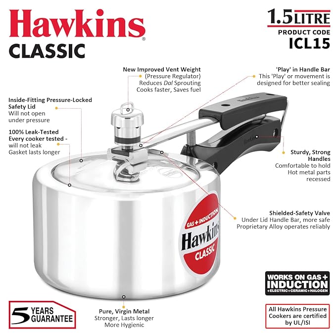 Hawkins 1.5 Litre Classic Pressure Cooker - Alternate View