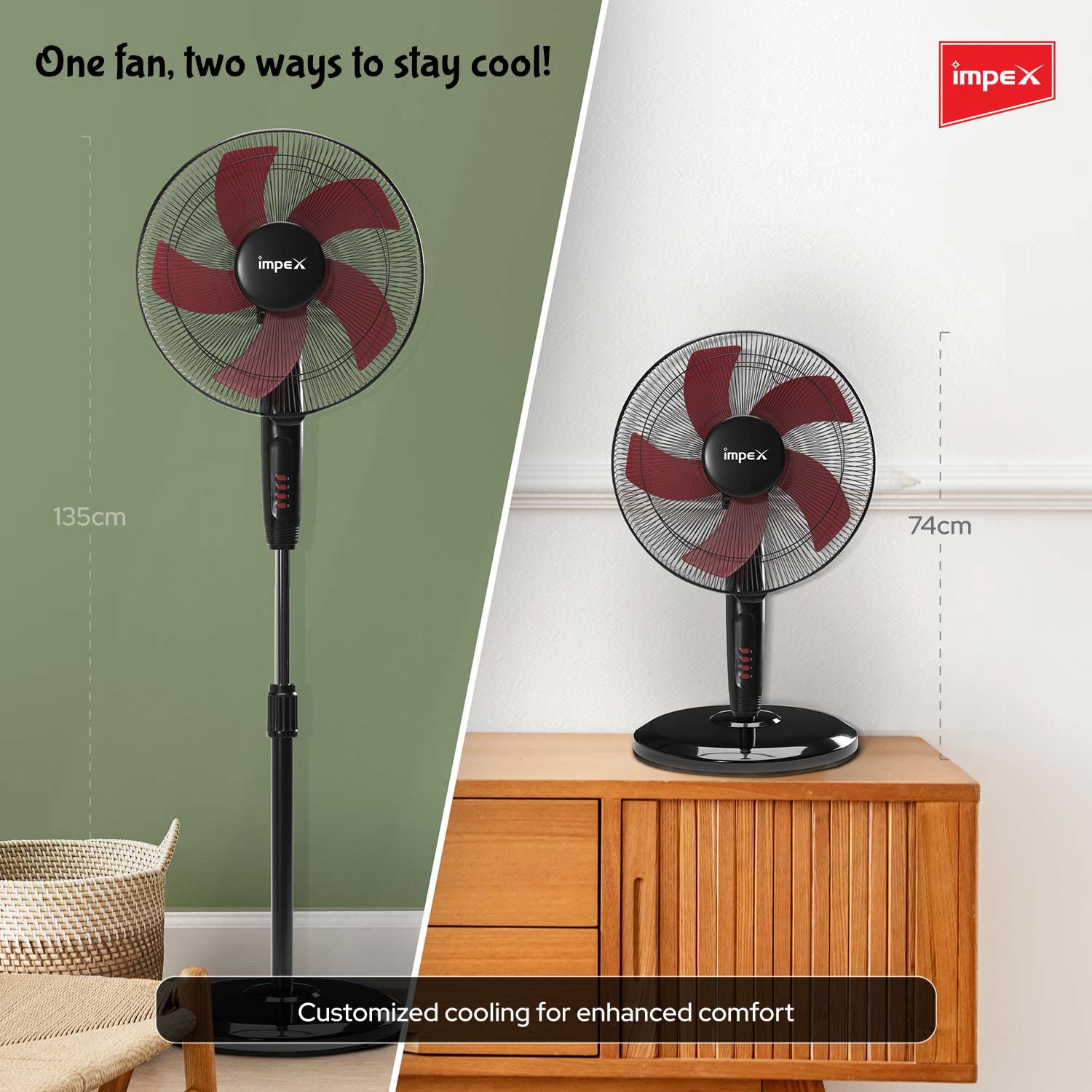 Impex Pedestal Fan 400 mm 2 in 1 (Red and Black) , PF35 - Detail View