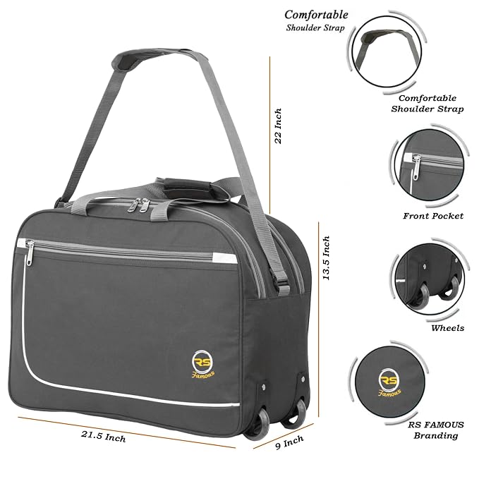 65L Strolley Duffel Bag - Waterproof Polyester Lightweight Luggage with 2 Wheels  - Detail View