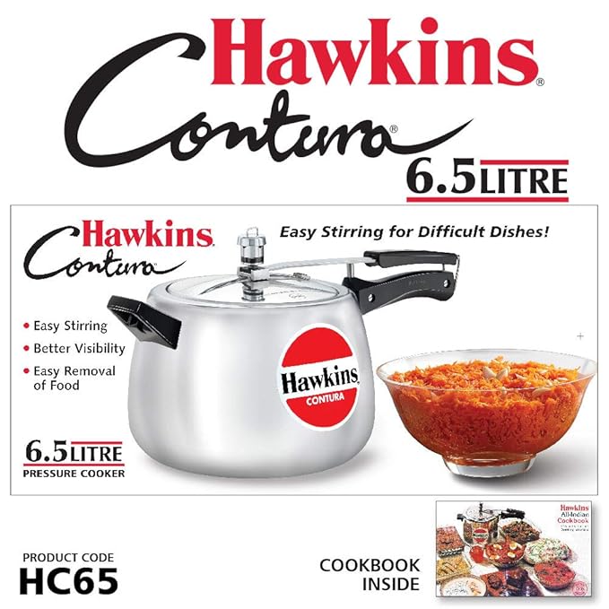 Hawkins 6.5 Litre Contura Pressure Cooker, Handi Inner Lid Cooker, Silver (HC65) Aluminium - Alternate View