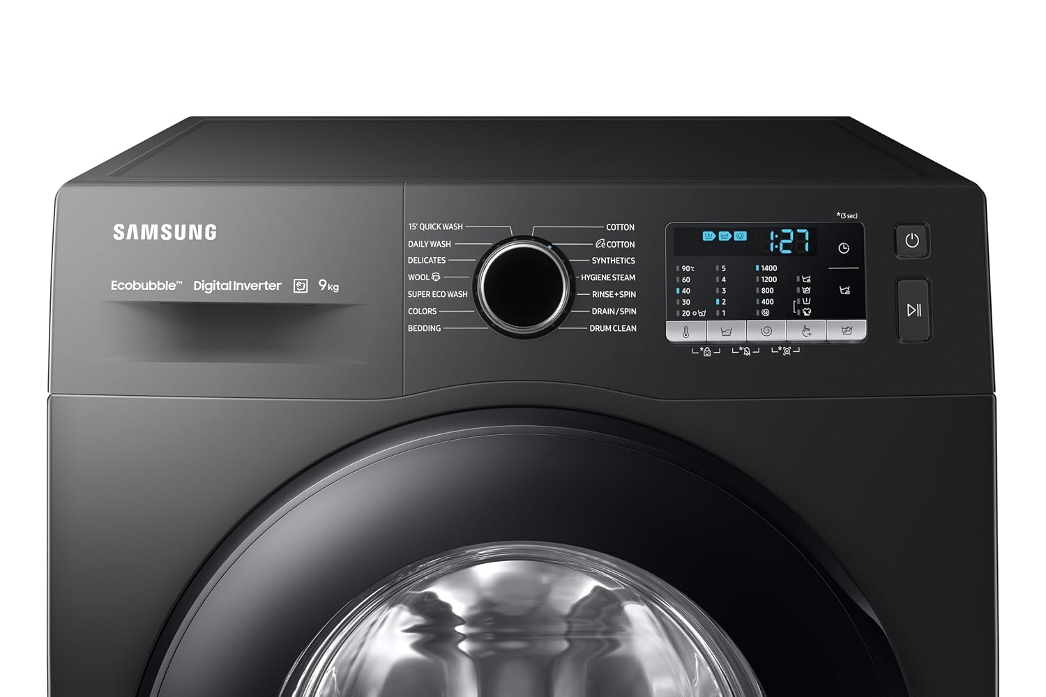 Samsung 9 kg, Hygiene Steam with Inbuilt Heater, Digital Inverter, Fully-Automatic Front Load Washing Machine (WW90TA046AB1TL - Detail View
