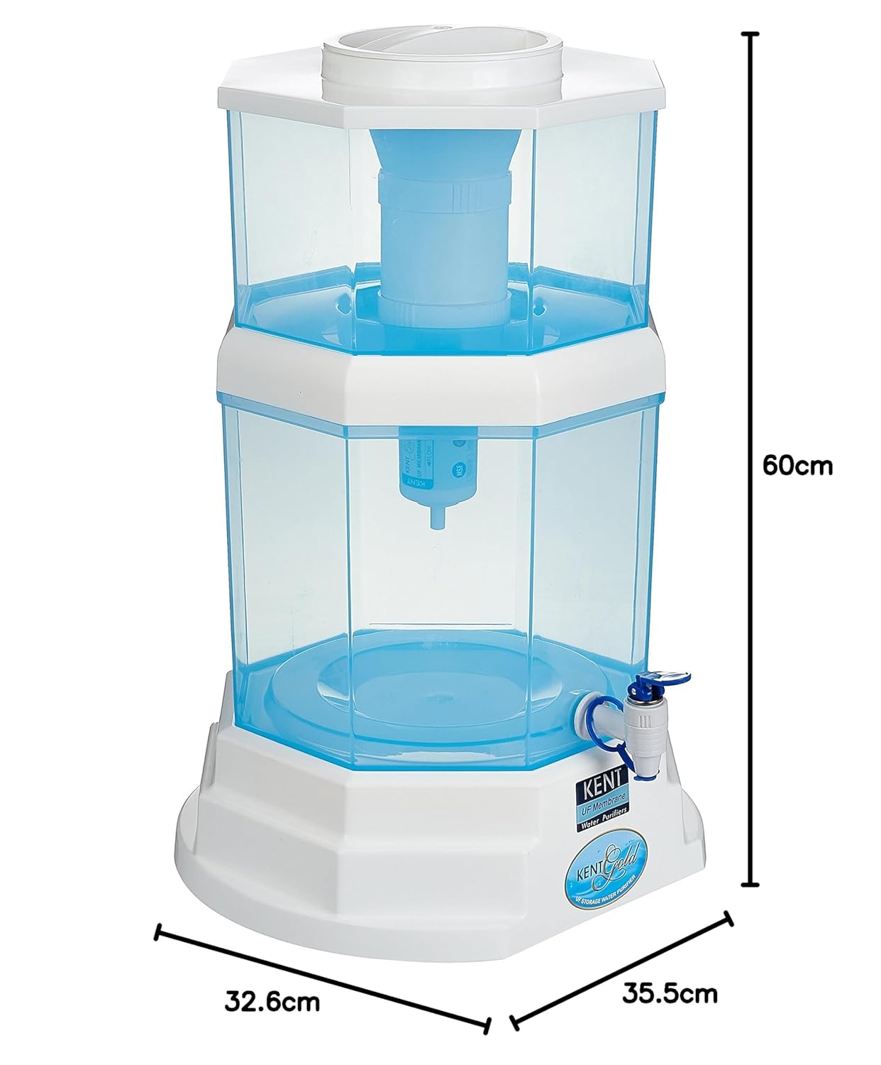 KENT Gold Gravity Water Purifier | UF Technology Based | Non-Electric & Chemical Free | Counter Top | 20L Storage | White - Alternate View