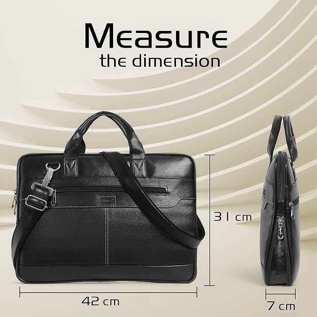 Bagneeds® 14 Inch Laptop Office Bag for Men & Women | Premium Synthetic Leather Business Briefcase | Padded Compartment | Adjustable Shoulder Strap - Alternate View