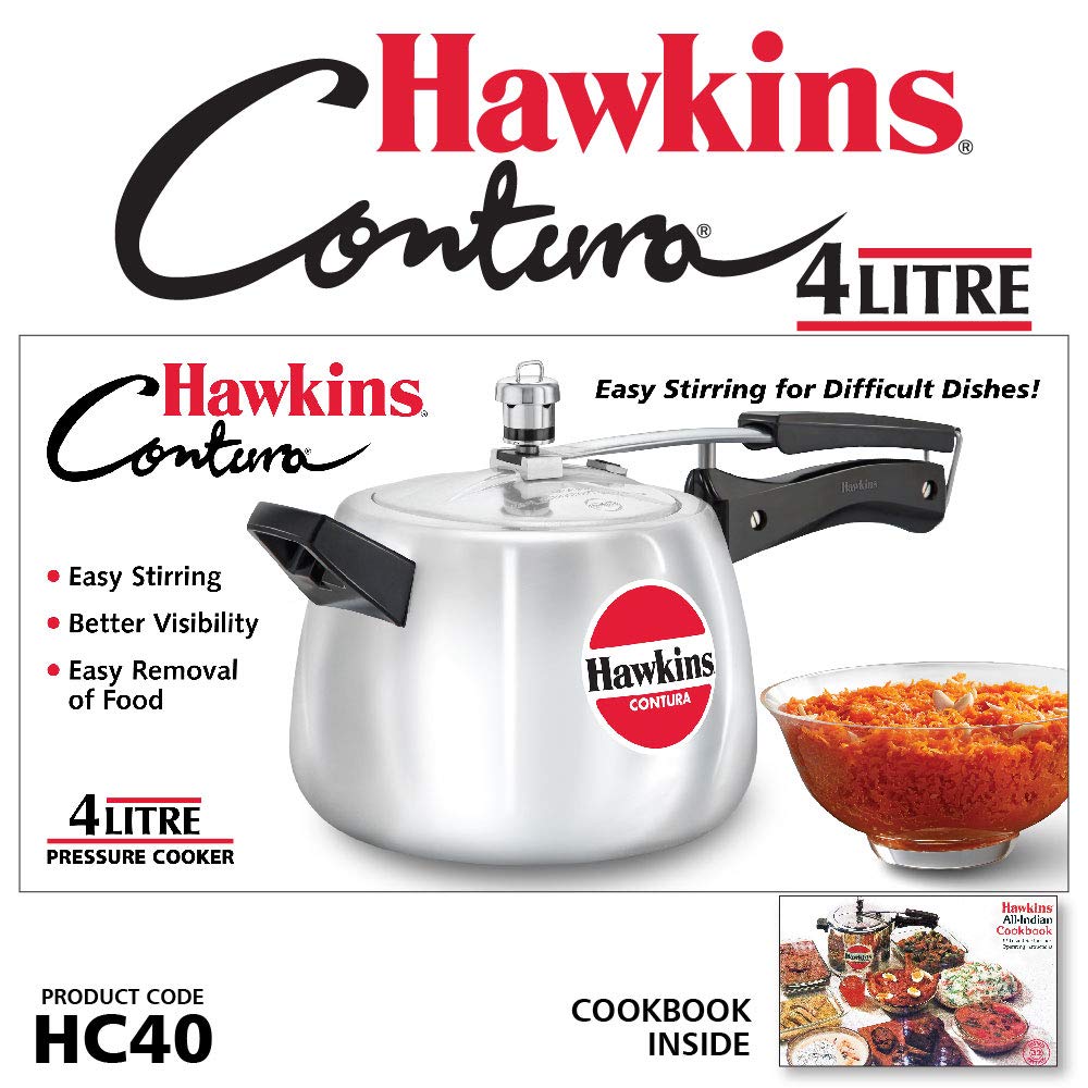 awkins 4 Litre Contura Pressure Cooker, Handi Inner Lid Cooker, Silver (HC40) Aluminium - Detail View