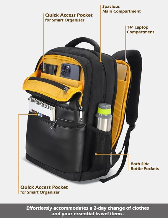 Lavie Sport 45cm Pioneer 24 Litres Laptop Backpack with Trolley Sleeve For Men & Women|Vegan Leather|Office Travel Backpack|Front organizer|Bottle Holder|Fits upto 14