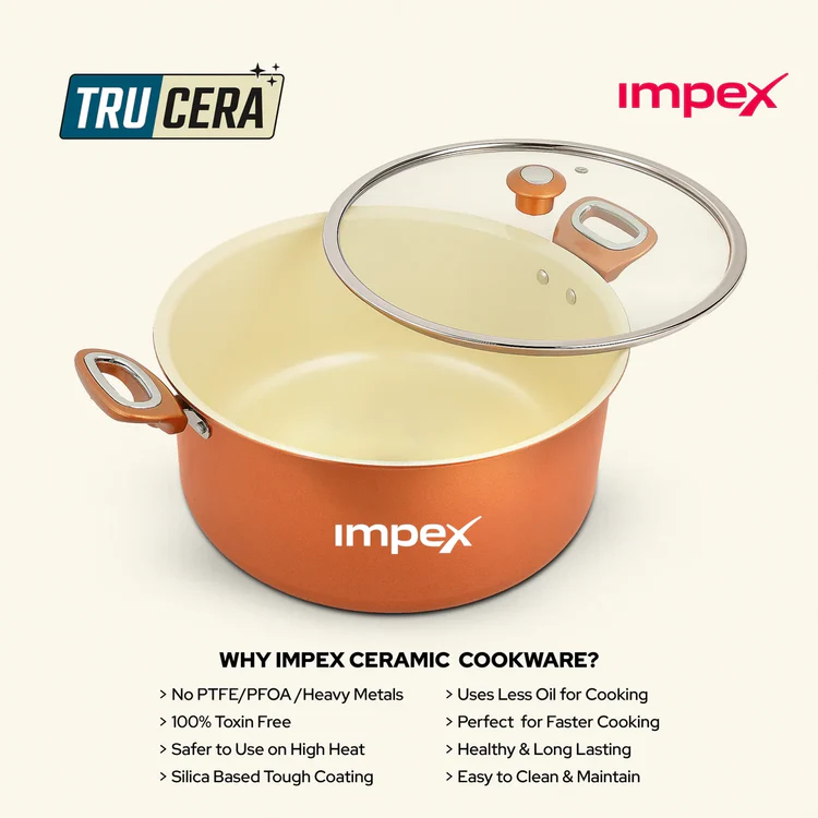 Trucera 8L Ceramic Biriyani Pot With Glass Lid (Beige)  - Detail View