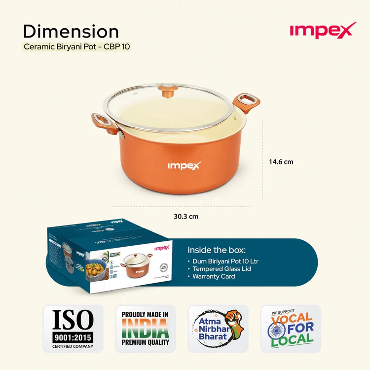 Trucera 8L Ceramic Biriyani Pot With Glass Lid (Beige)  - Alternate View