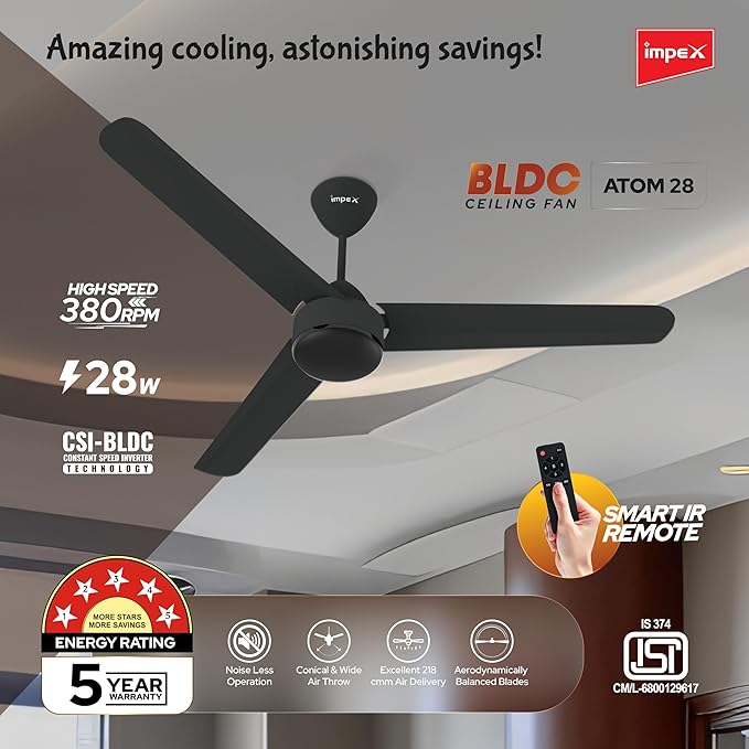 Impex Bldc Ceiling Fan 1200 Mm Atom 28 5 stars Rated Ceiling Fan , CF28 - Detail View