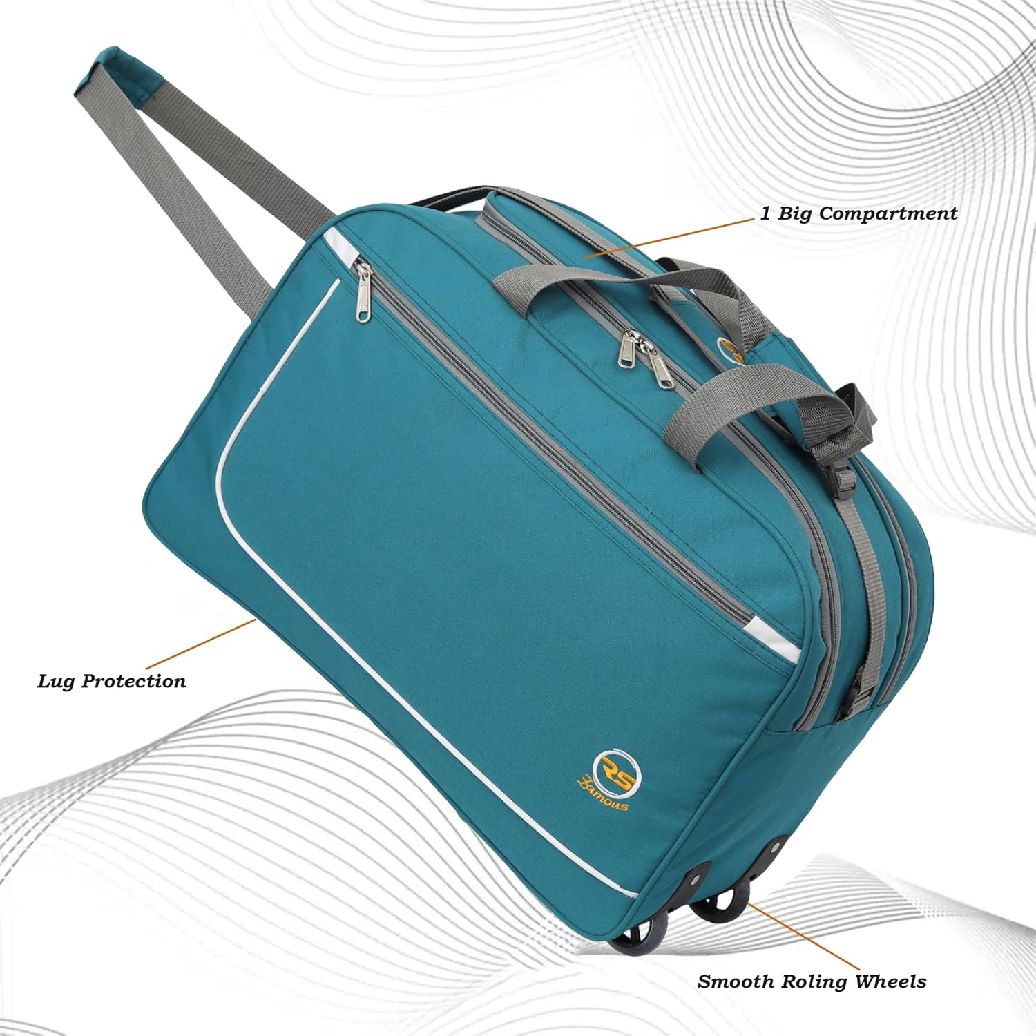 65L Strolley Duffel Bag - Waterproof Polyester Lightweight Luggage Travel Bag with 2 Wheels - Alternate View