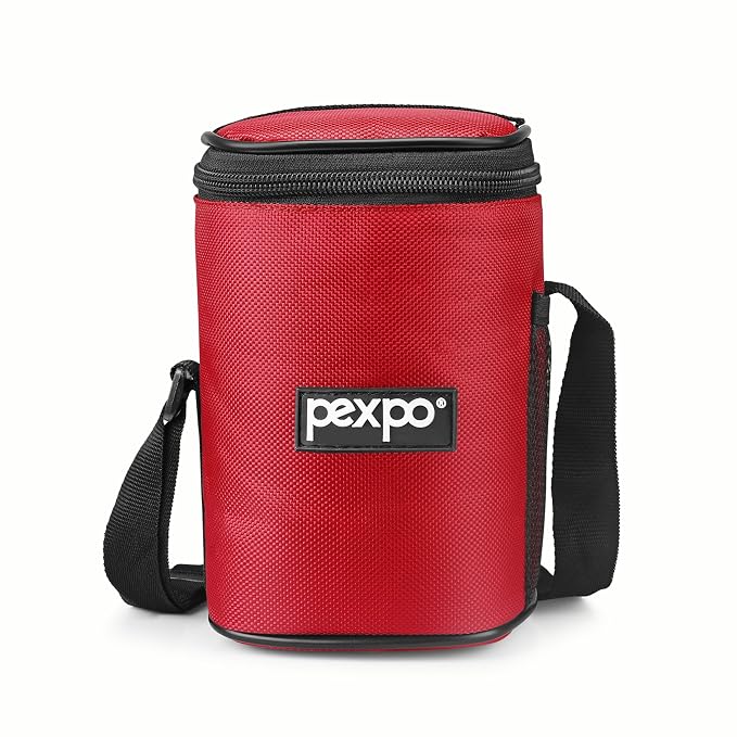 Go24 pexpo Steel X Pro Stainless Steel Lunch Box with 3 Containers (300ml Each) & 1 Spoon with Bag - Red - Alternate View