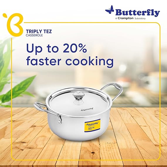 Butterfly Stainless Steel Tez Triply Polished Casserole,6.5 Litre - Alternate View
