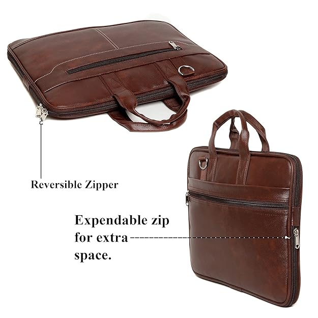 Bagneeds® 14 Inch Laptop Office Bag for Men & Women | Premium Synthetic Leather Business Briefcase | Padded Compartment | Adjustable Shoulder Strap - Alternate View