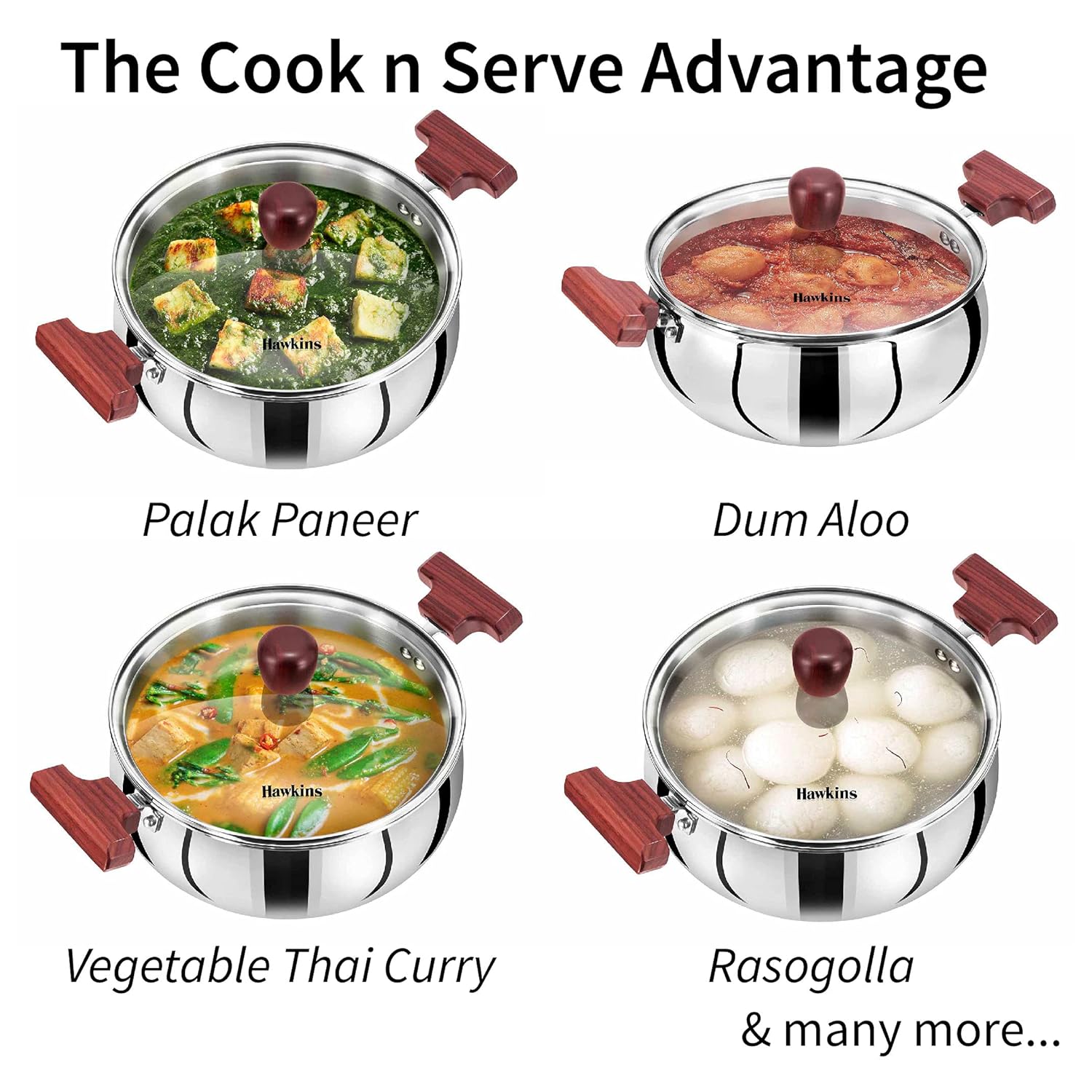 Hawkins 4 Litre Cook n Serve Handi, Triply Stainless Steel Handi with Glass Lid, Induction Sauce Pan, Saucepan, Silver (SSH40G) - Alternate View