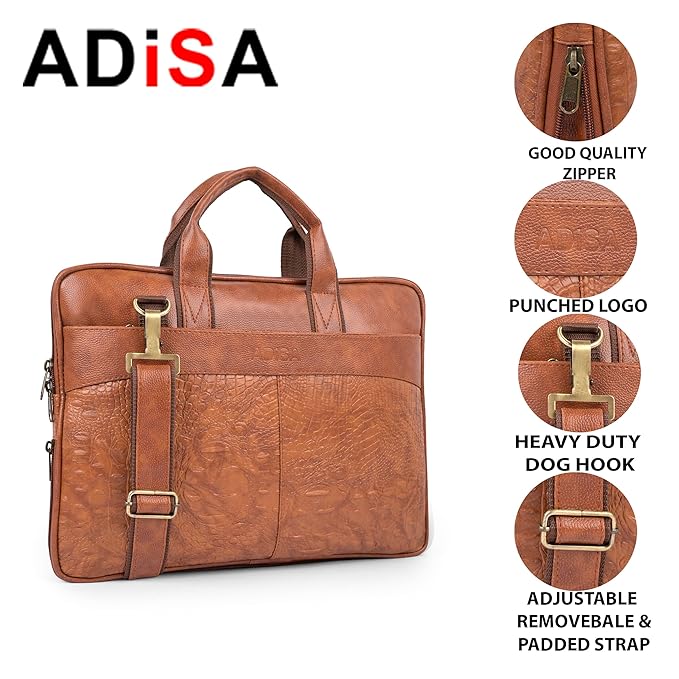 ADISA Laptop Messenger Office Bag Briefcase for Work for Men (LB6056-TAN) - Detail View