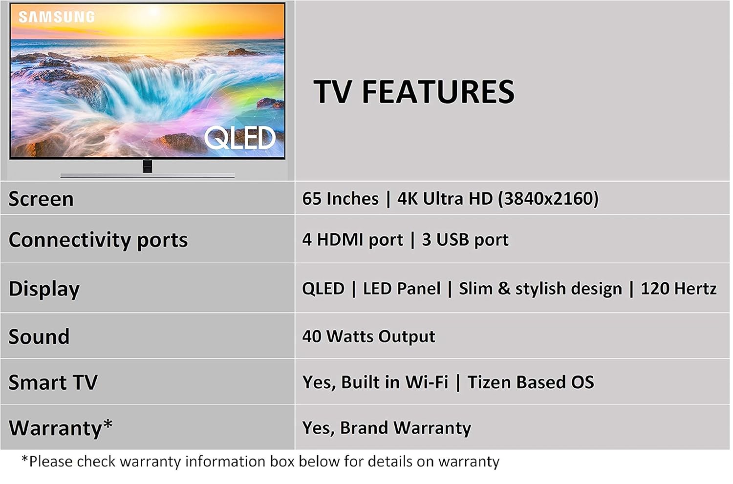 Samsung 163 cm (65 Inches) 4K Ultra HD Smart QLED TV QA65Q80RAKXXL (Black) - Detail View