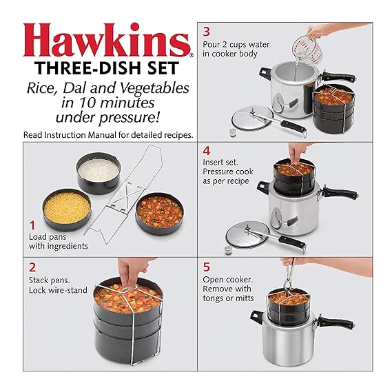 Hawkins Three-Dish Hard Anodised Set, Cooker Separator, Pressure Cooker Pots, Black (ADS65), 4 liters - Detail View