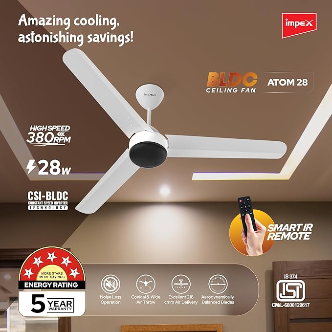 Impex Bldc Ceiling Fan 1200 Mm Atom 28 5 stars Rated Ceiling Fans , CF29 - Detail View