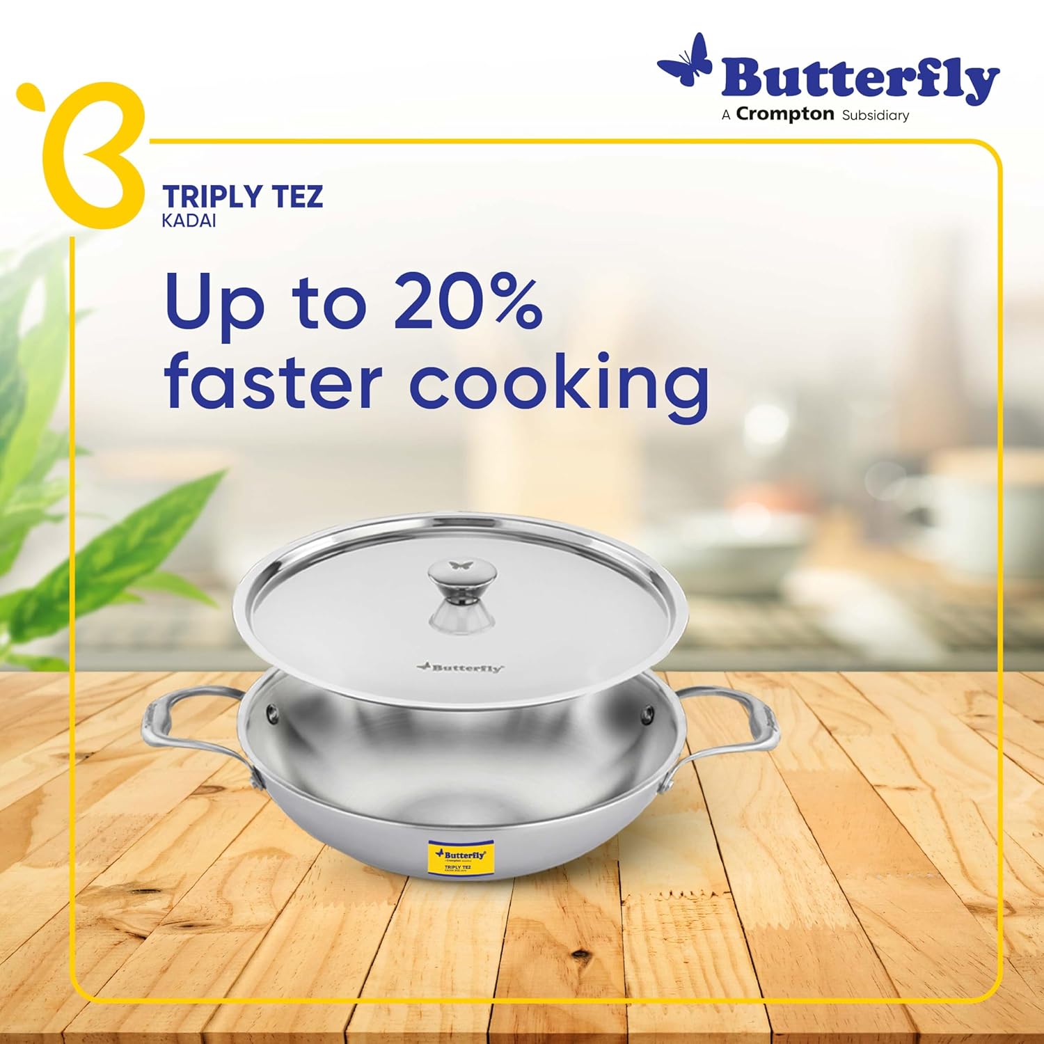 Butterfly Tez Triply Kadai with Lid | 28 CM | 3.5 LTR - Alternate View