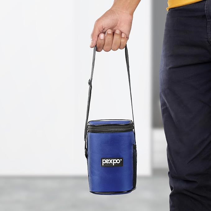 Go24 pexpo Steel X Pro Stainless Steel Lunch Box with 3 Containers (300ml Each) & 1 Spoon with Bag - blue - Detail View