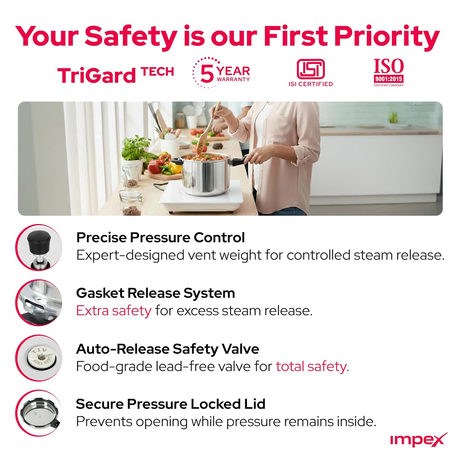 mpex EP3 3 Litre Stainless Steel Pressure Cooker , IMP301 - Detail View