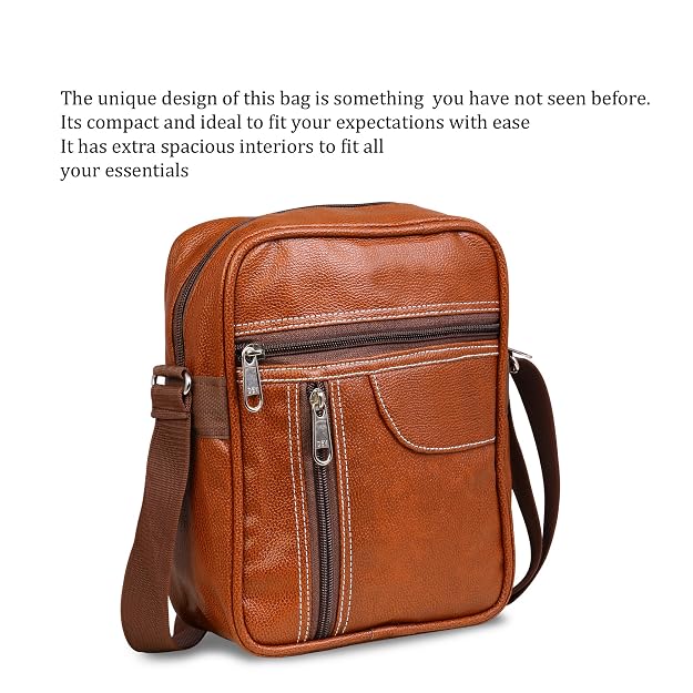 Alliedsales brown/tan leather sling bag ASTSB-004 - Detail View