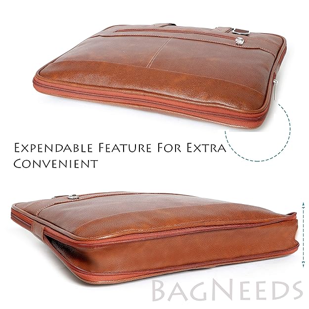 Bagneeds® 14 Inch Laptop Office Bag for Men & Women | Premium Synthetic Leather Business Briefcase | Padded Compartment | Adjustable Shoulder Strap - Detail View