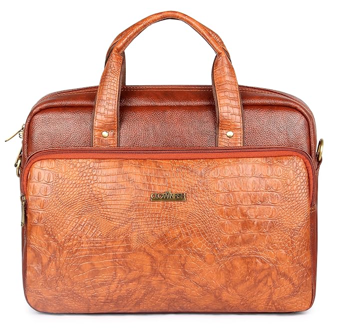 The Clownfish Vegan Leather Briefcase Laptop Bag for up to 15.6 inches Laptop screen Tablet Bag Laptop Bag (Tan)