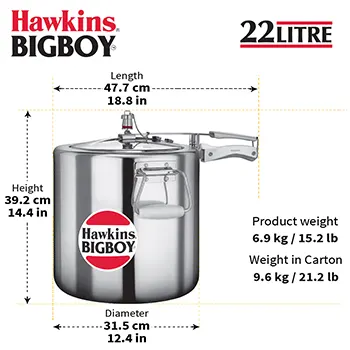 Hawkins Bigboy Aluminum Pressure Cooker, 22 Litres - Detail View