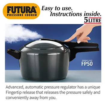 Hawkins Futura 5 Litre Pressure Cooker, Hard Anodised Inner Lid Pressure Cooker, Pan Cooker, Black (FP50) - Alternate View
