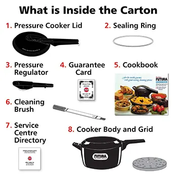 Hawkins Futura 5 Litre Pressure Cooker, Hard Anodised Inner Lid Pressure Cooker, Pan Cooker, Black (FP50) - Detail View