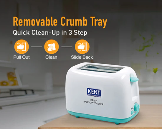 KENT Crisp Pop Up Toaster 750 Watts | 2 Slice Automatic Pop Up Electric Toaster - Detail View