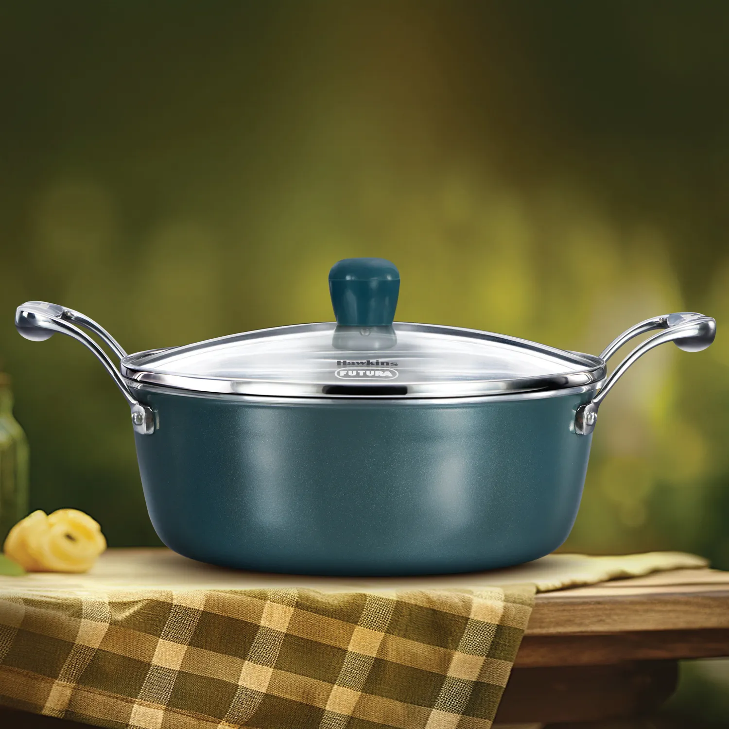 Induction Compatible Olive Pro 3 Litre SS Tri-Ply Cook n Serve Bowl with Glass Lid (POSC30G)