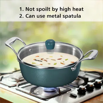 Induction Compatible Olive Pro 3 Litre SS Tri-Ply Cook n Serve Bowl with Glass Lid (POSC30G) - Detail View