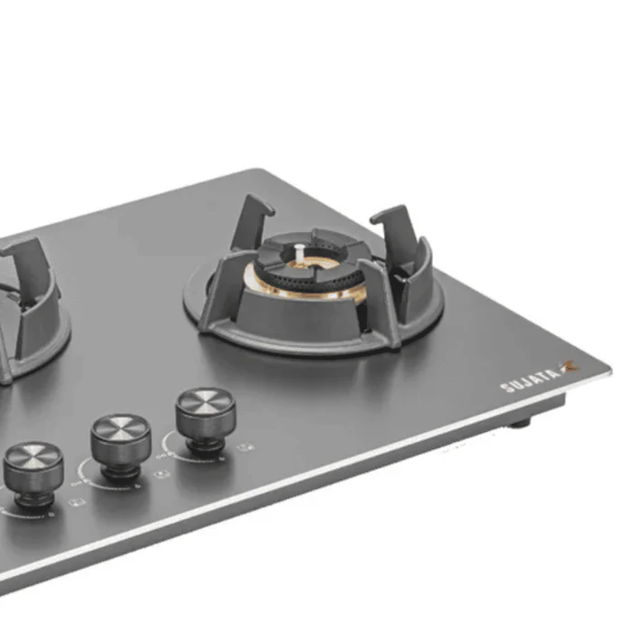 Sujata Hob, 3 Burner 76 cm Auto Ignition Chromium Steel Burner 1 Larg + 1 Medium + 1 Small (Osmium FB 3B76, Black) - Alternate View