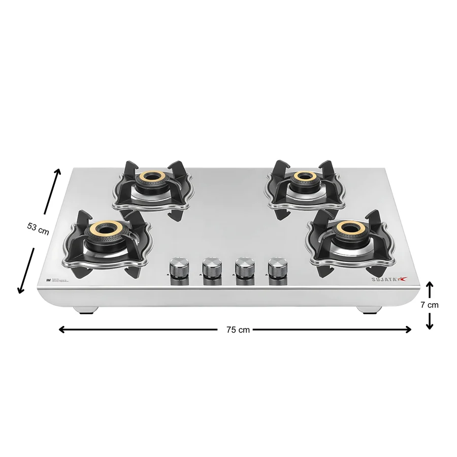 Sujata Robusto 4B Cooktop Gas Stove – Silver - Detail View