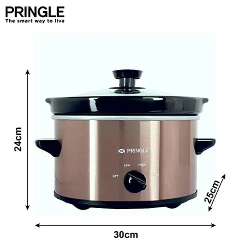 Pringle FW 1809 3L Ceramic Copper Electric Slow Cooker Pot with Glass Lid & Indicator Light - Alternate View