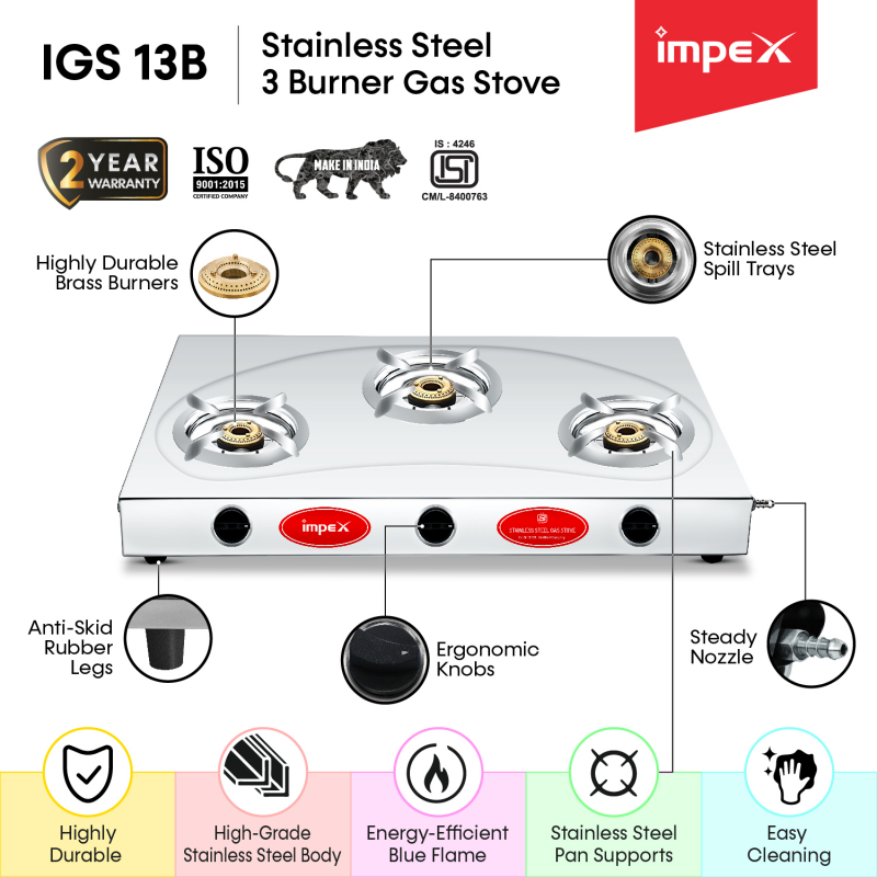 Impex IGS 13B Stainless Steel Gas Stove , IGS130 - Alternate View